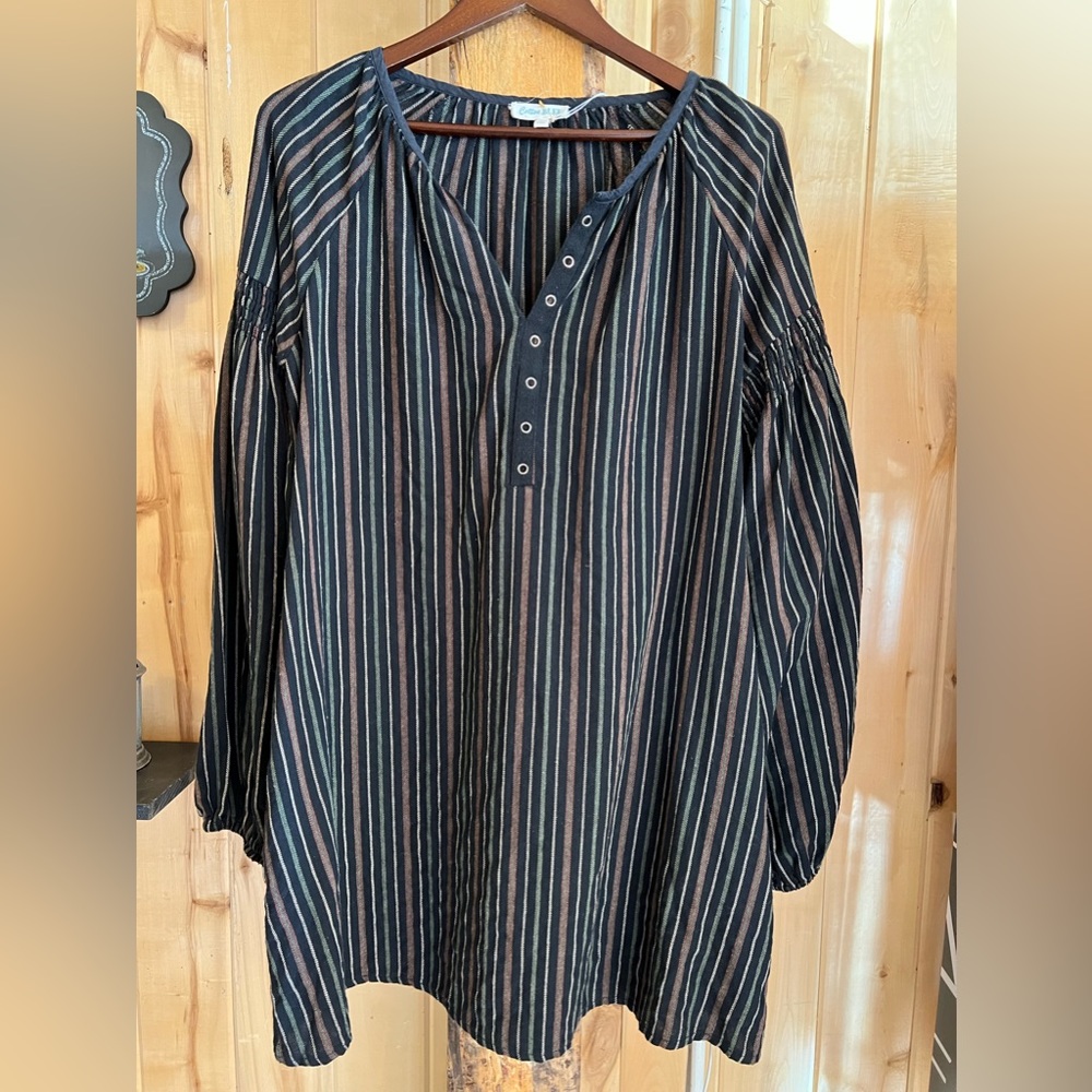 Cotton Bleau Pen-stripe Blouse
